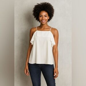 Ann‎ Taylor Cream Ruffle Sleeveless Top NWT size L